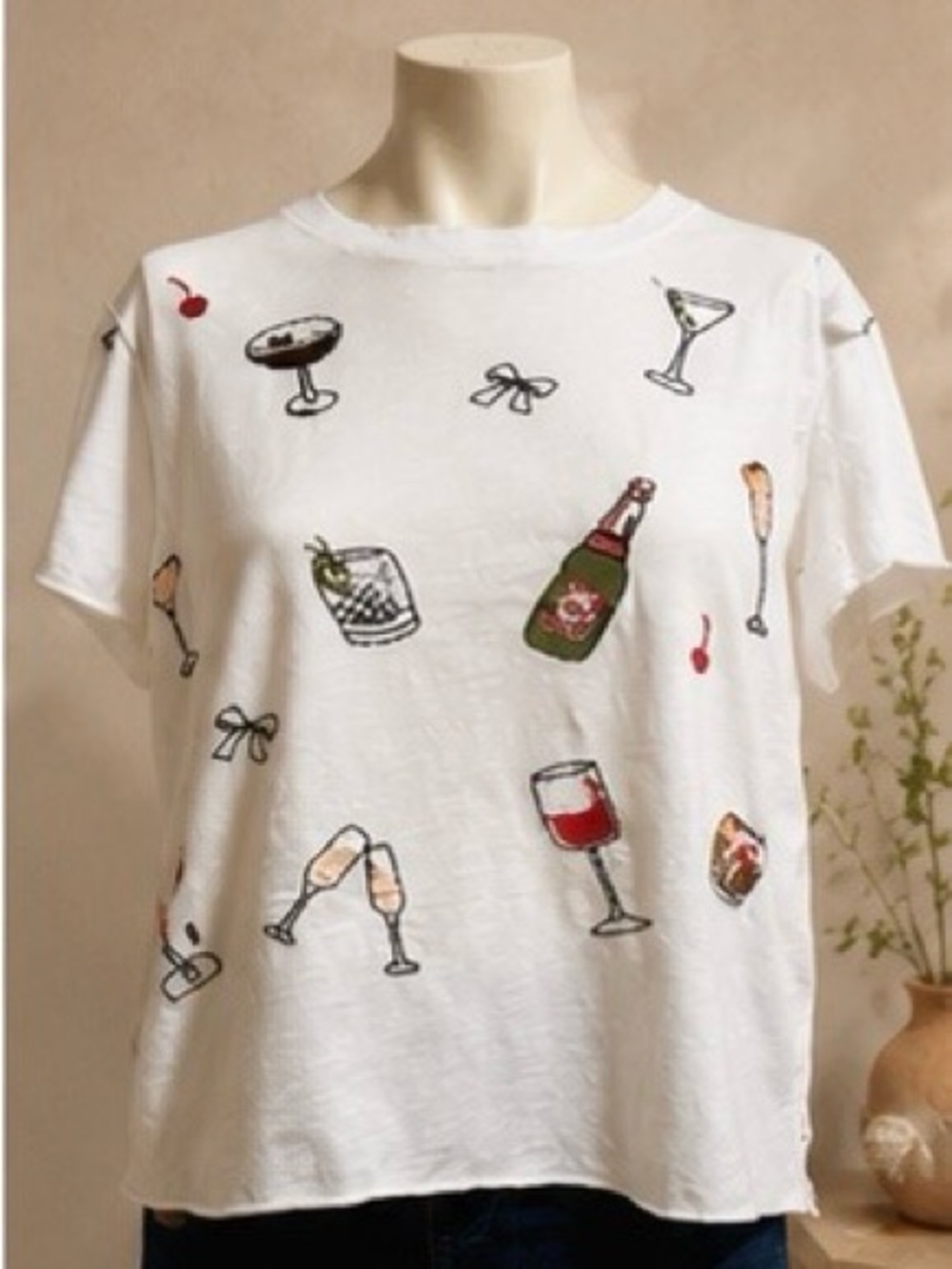 Anthropologie Maeve Caitlin Cocktail Embroidered Boxy Tee NWT Small